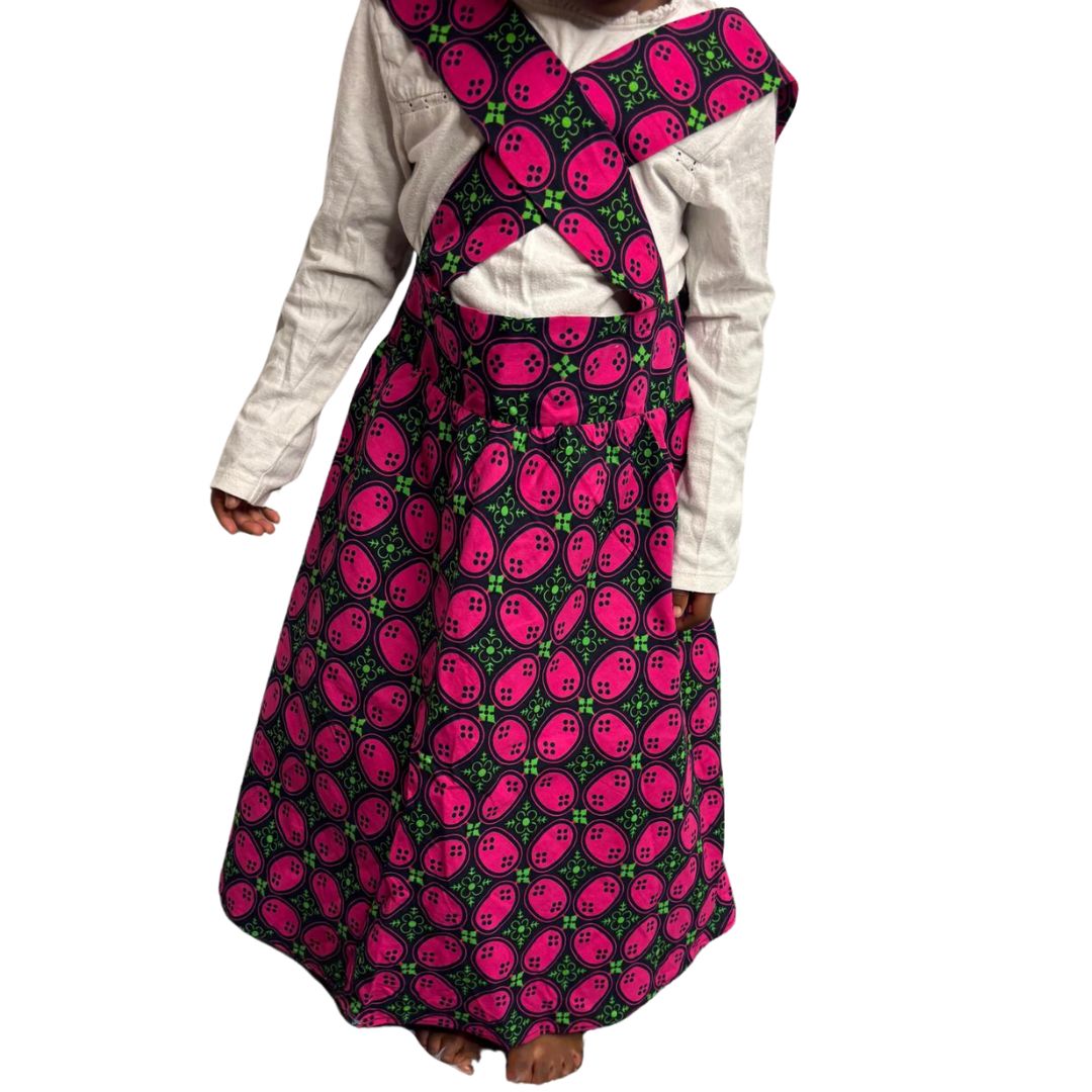 Ensemble traditionnel fille en tissu Wax – Motifs floraux bleu & violet avec finitions en dentelle